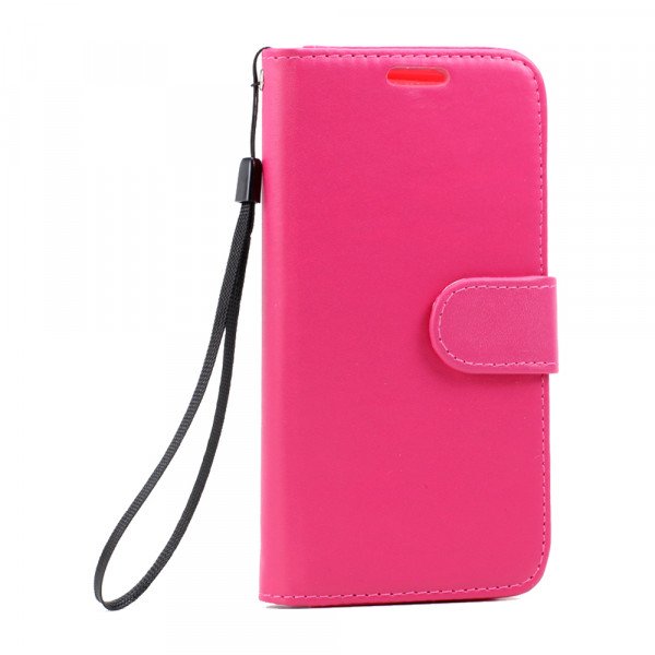Wholesale Galaxy S7 Edge Folio Flip Leather Wallet Case with Strap (Hot Pink)
